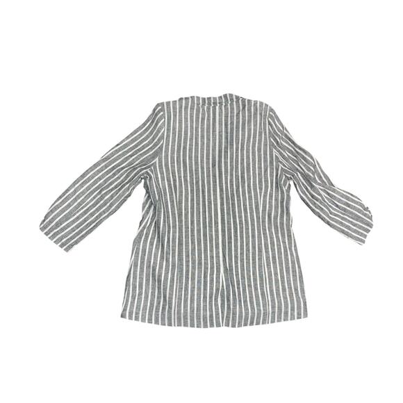 BP Women's Cinched 3/4 Sleeve Linen Blend Striped Blazer Classic Prep - Picture 2 of 4